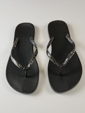Black Glitter Flip Flop Sandals - Women's Size 11-12 Like New